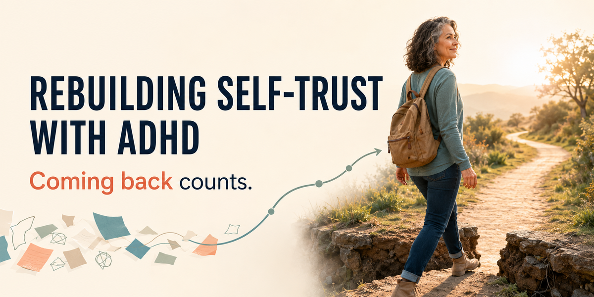 ADHD self-trust cycle showing review revise recommit process