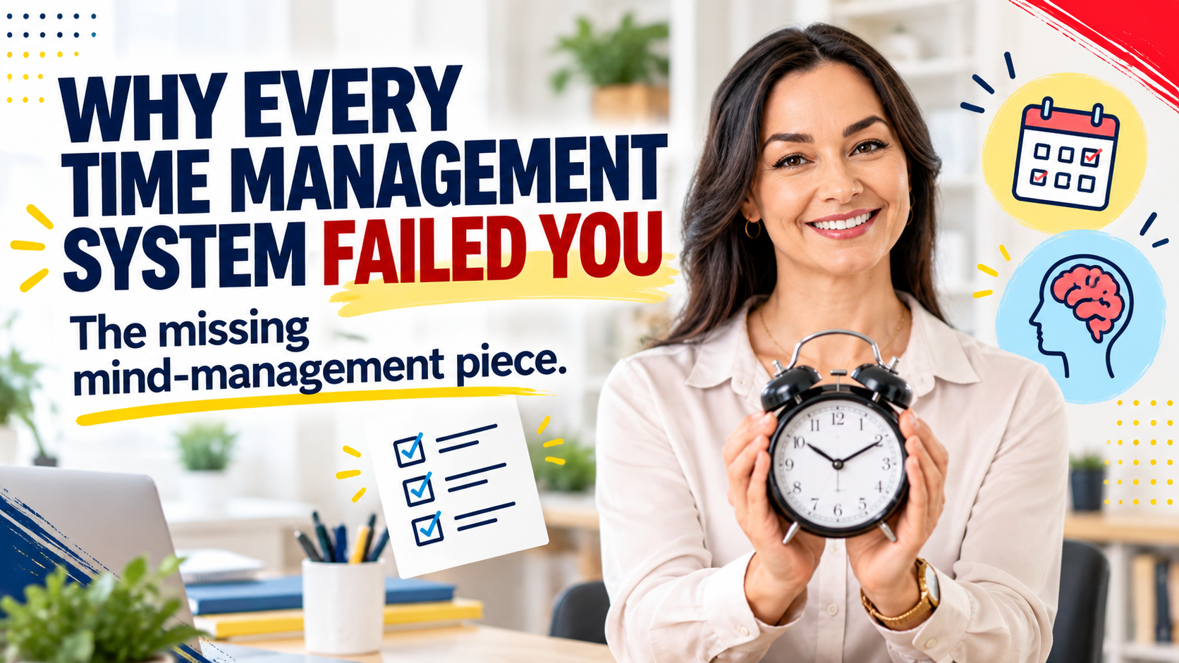 Woman holding an alarm clock, illustrating why time management systems can fail adults with ADHD.