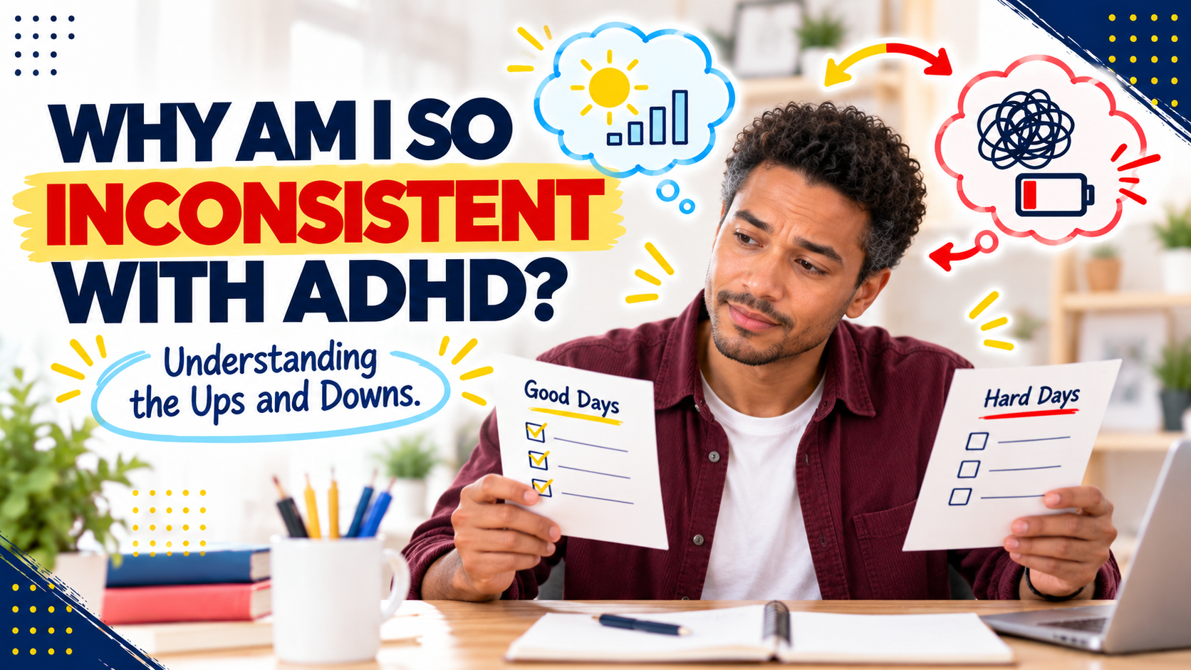 Why am I so inconsistent with ADHD? Featured image comparing good days and hard days.