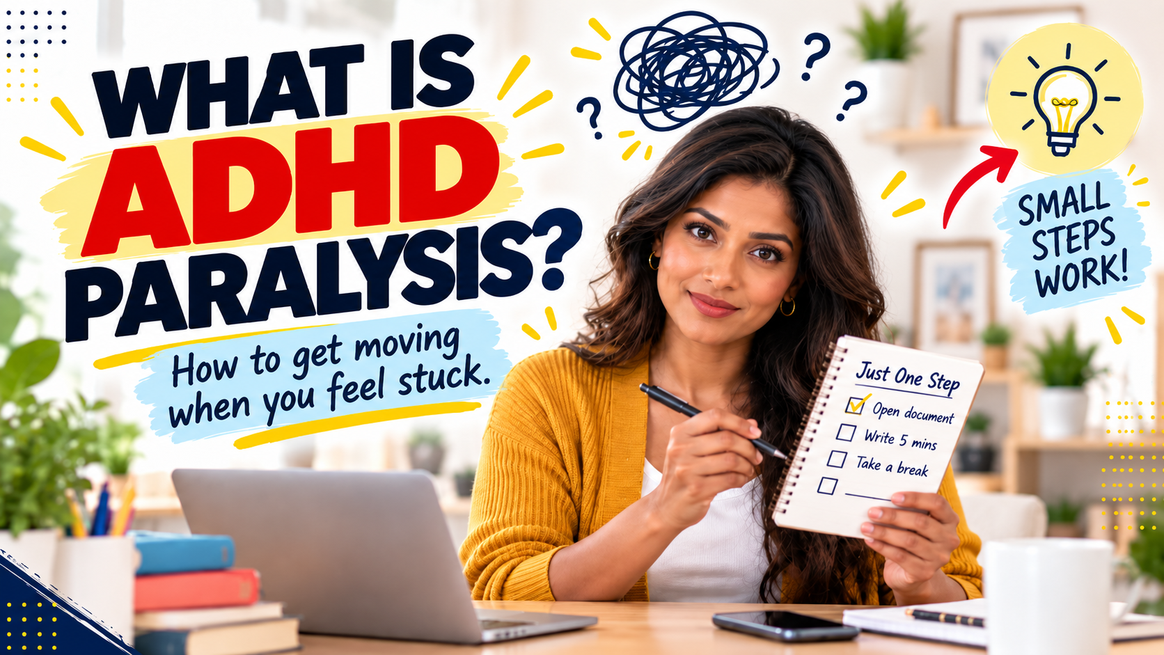 ADHD paralysis featured image about getting moving with small first steps.