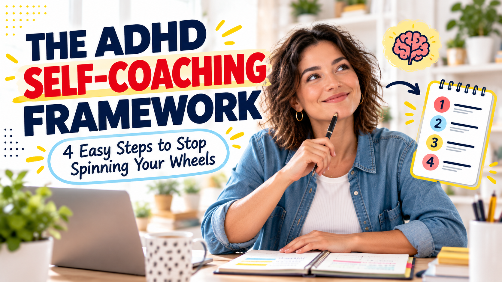 The ADHD Self-Coaching Framework: four easy steps to stop spinning your wheels.